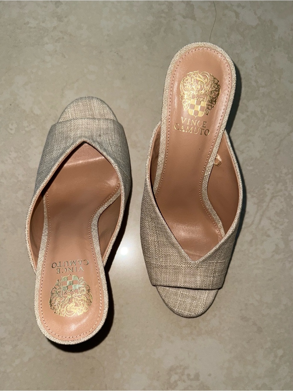 Vince Camuto Natural Beige Linen Slide Mules